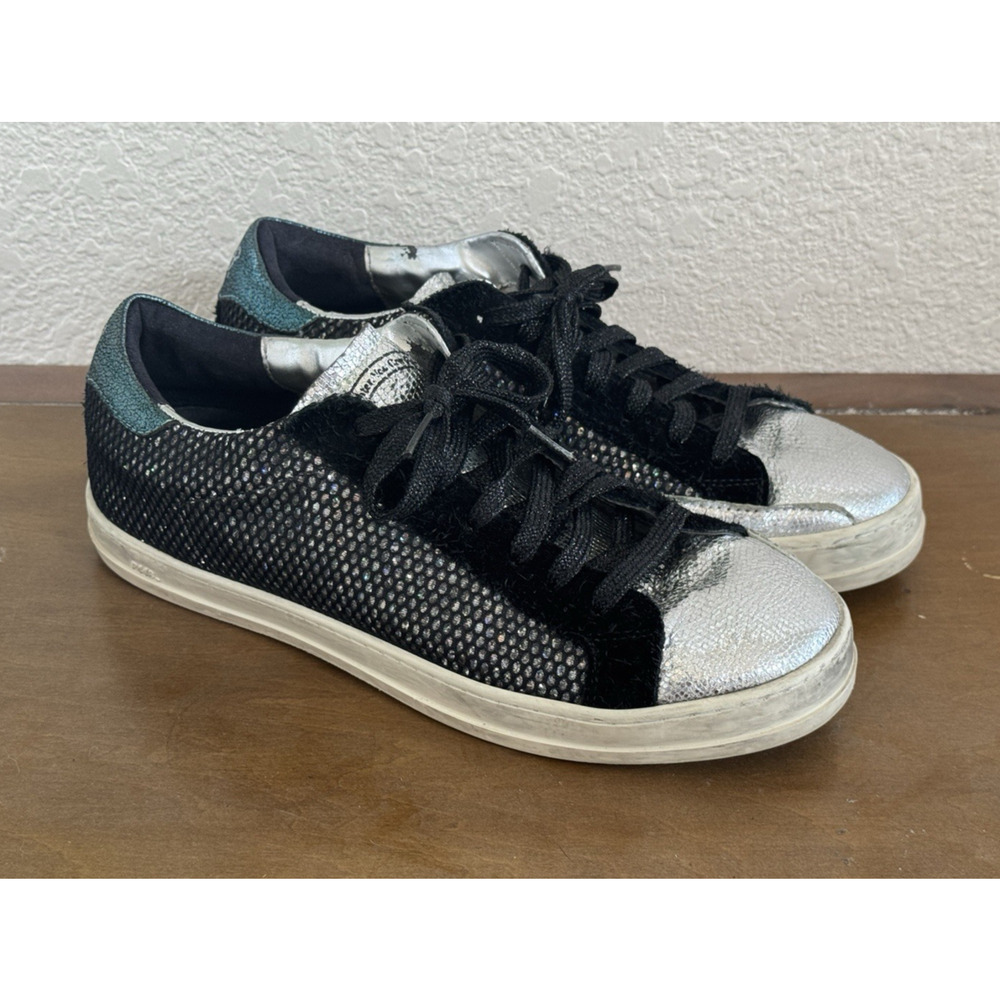 P448 John Silver/Black Mesh Shimmer Platform Tennis Shoe 11W, 9M Unisex